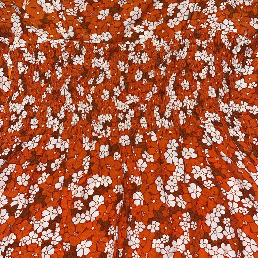 FAITHFULL THE BRAND Allegra Smocked Floral Mini Dress Orange White Size 10 - Picture 8 of 17
